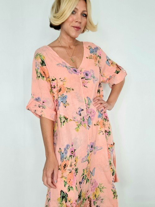 Butterfly Peach Handkerchief Hem Maxi